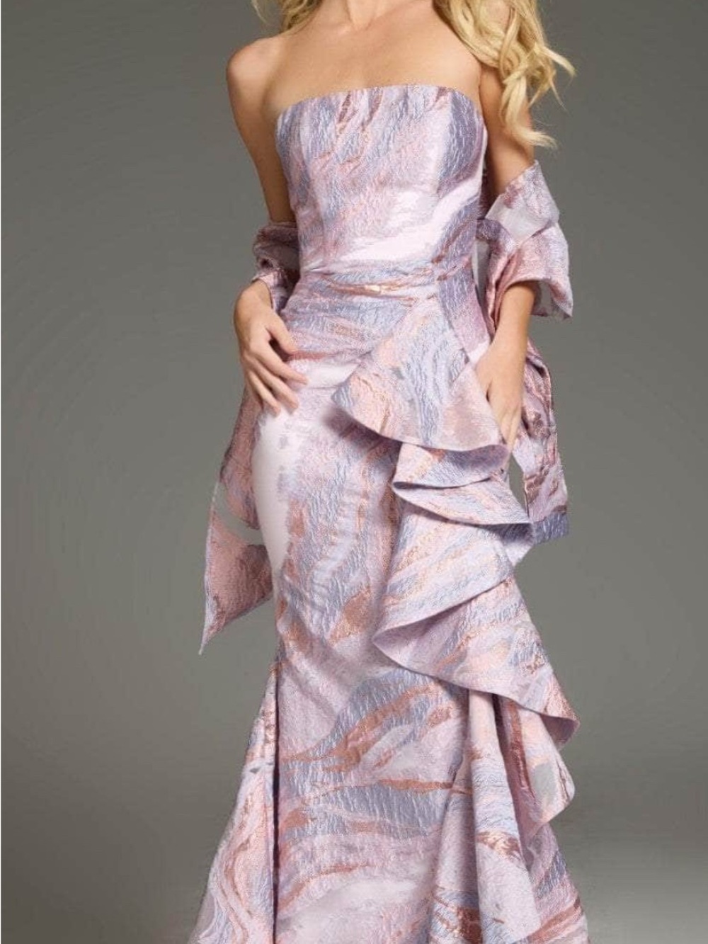 Brand New with tags Jovani Strapless Pink Lilac Ruffle Evening Gown AS SEEN